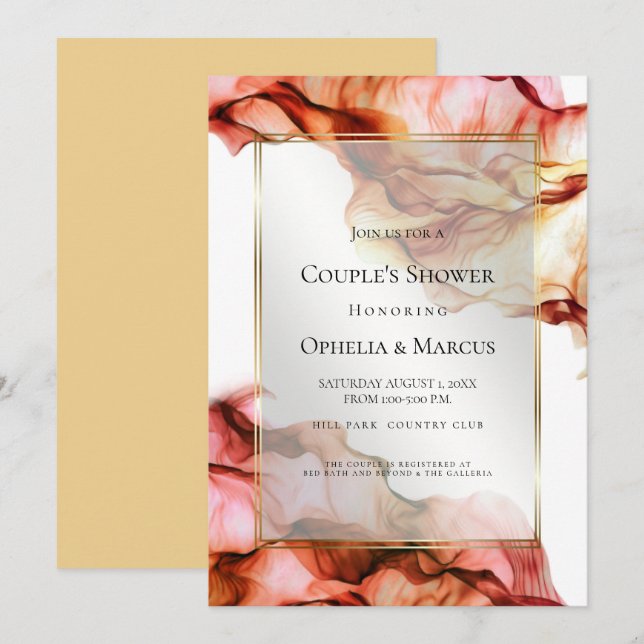 COUPLE's SHOWER | Abstract Ink Autumn Colours 5 Invitation (Front/Back)