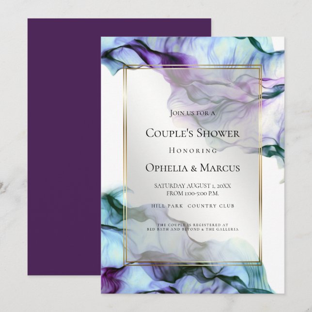 COUPLE's SHOWER | Abstract Watercolor Plum Purple Invitation (Front/Back)