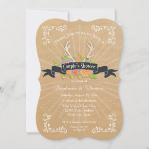 Couples Shower Antler Wildflower Starburst Rustic Invitation