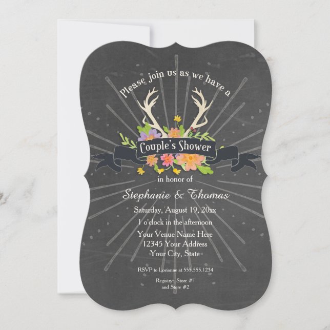 Couples Shower Antler Wildflower Starburst Rustic Invitation (Front)