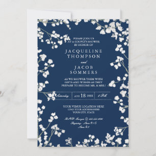 Couples Shower Baby's Breath Flower Wreath Rustic Invitation
