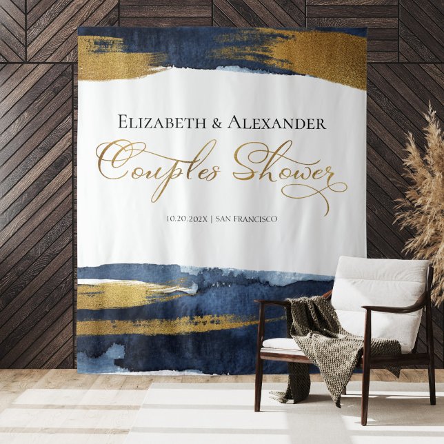 Couples Shower Backdrop | Blue Watercolor Abstract Tapestry (Creator Uploaded)