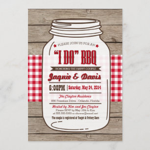 Couples Shower BBQ Invitation in Mason Jar on wood