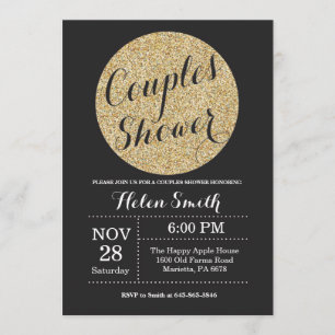 Couples Shower Black and Gold Glitter Invitation