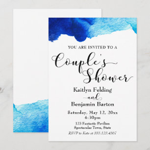 Couple's Shower Black Typography Blue Watercolor Invitation