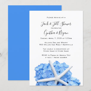 Couples Shower Blue Hydrangea Starfish Invitation