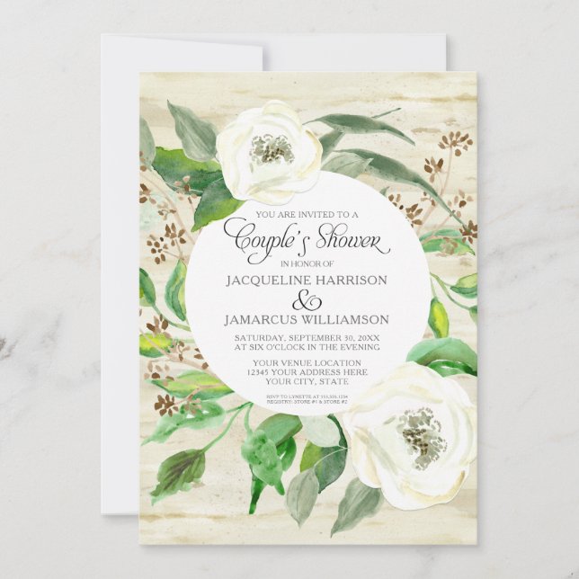Couples Shower BOHO Seeded Eucalyptus Wreath Roses Invitation (Front)