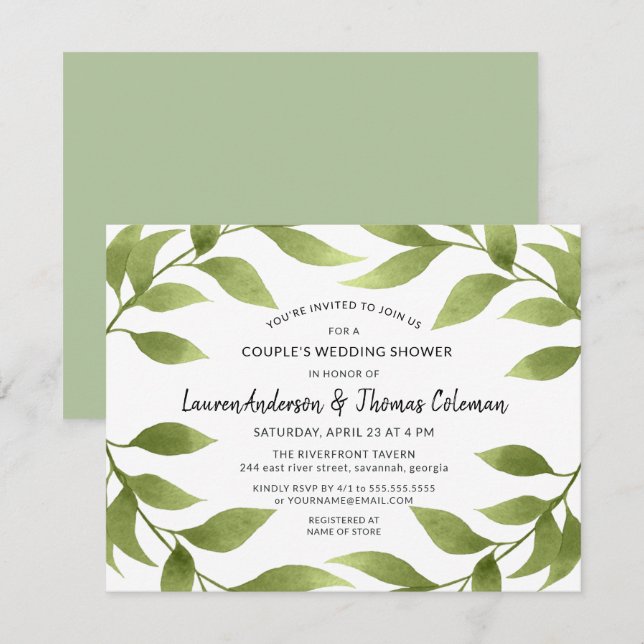 Couple's Shower Botanical Watercolor Willows Invitation (Front/Back)