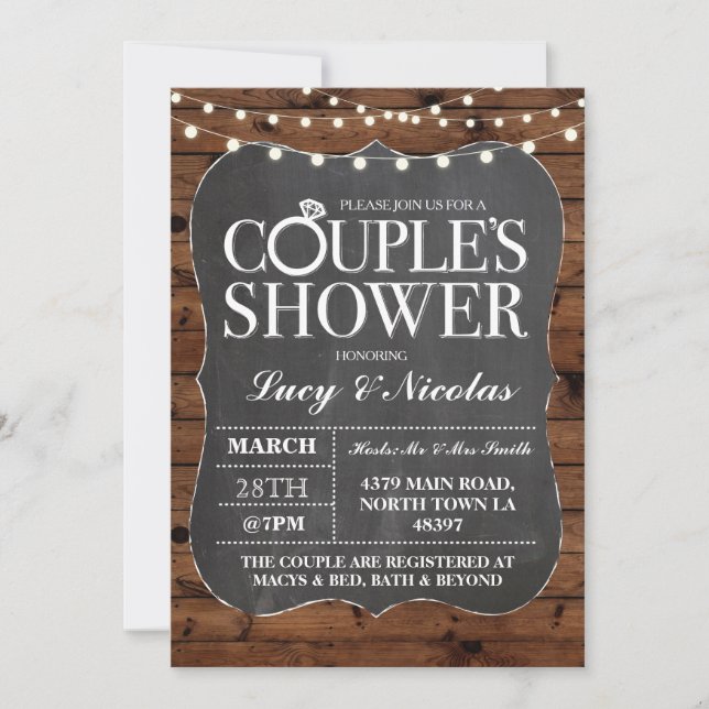 Couples Shower Chalk String Lights Invite (Front)