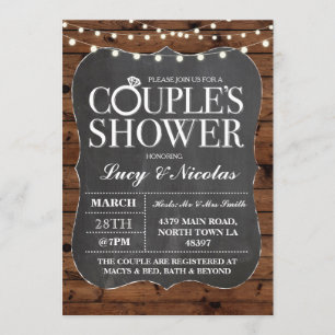 Couples Shower Chalk String Lights Invite