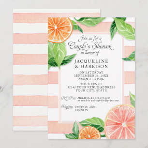 Couples Shower Citrus Pink Grapefruit Watercolor Invitation