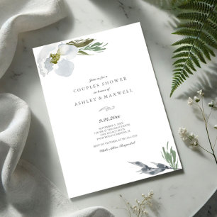 Couples Shower Cool Grey Watercolor Florals Invitation