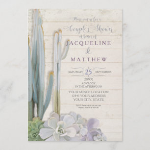 Couples Shower Desert Cactus Succulent Wood Art Invitation