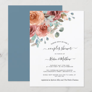 Couples Shower, Dusty Blue,Peach Ethereal Floral Invitation