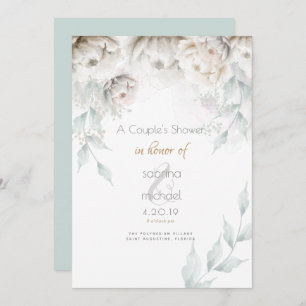 Couple's Shower   Elegant Alabaster White Peonies Invitation