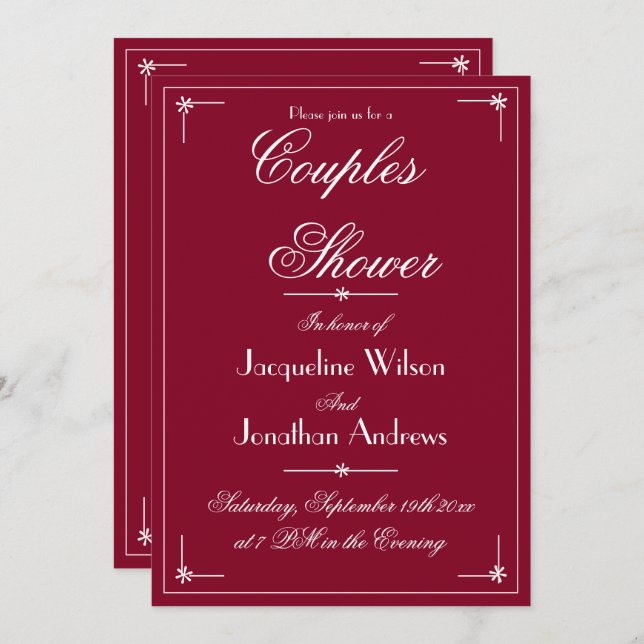 Couples Shower Elegant Burgundy Chic Custom Script Invitation (Front/Back)