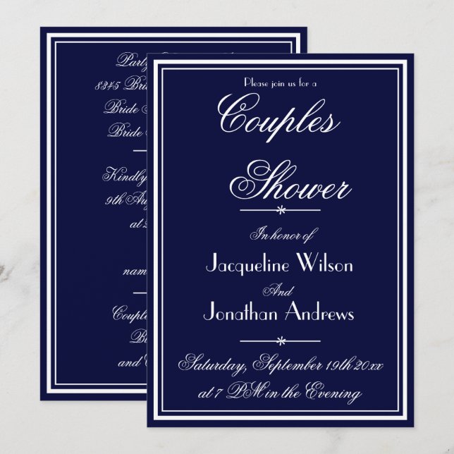 Couples Shower Elegant Personalised Name RSVP Chic Invitation (Front/Back)