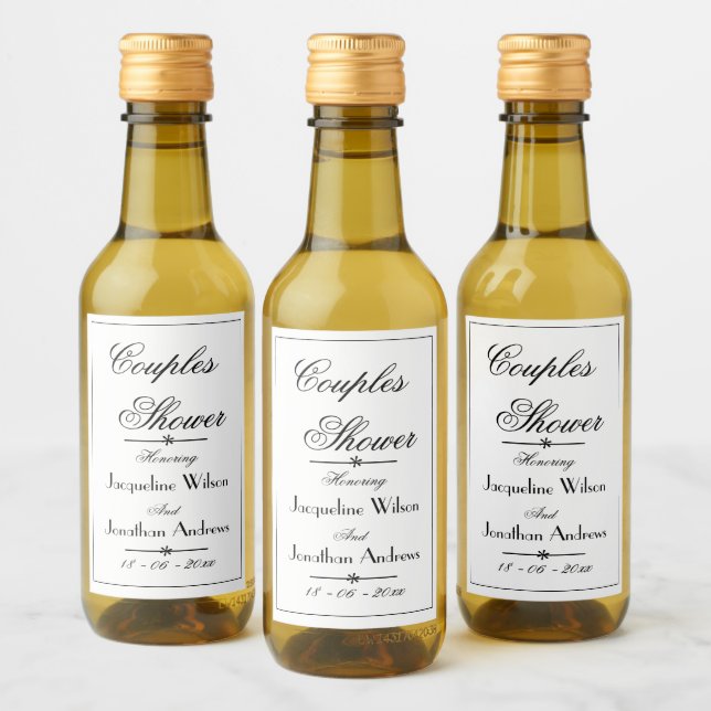 Couples Shower Elegant Script Names Cute Mini  Wine Label (Bottles)