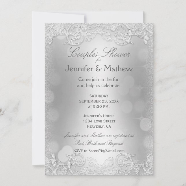 Couple's Shower | Elegant Silver Invitation (Front)