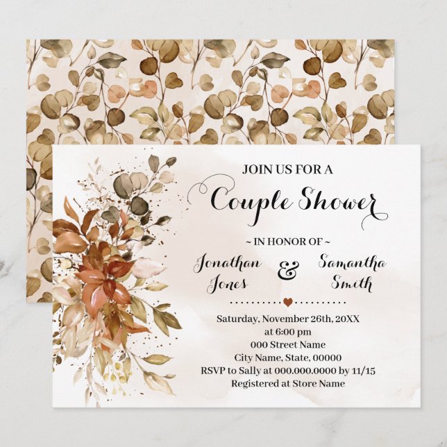 Couples Shower Eucalyptus Fall Autumn Wedding Invitation (Front/Back)