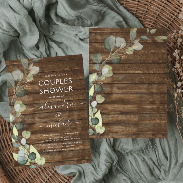 Couples Shower Eucalyptus Greenery Rustic Wood Invitation (Creator Uploaded)