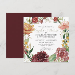 Couples Shower Fall Floral Burgundy Blush Roses Invitation