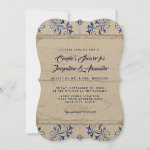 Couples Shower Farmhouse Navy Kraft Wood Rustic Invitation