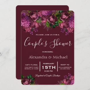 Couple's Shower Floral Marsala Burgundy Invitation