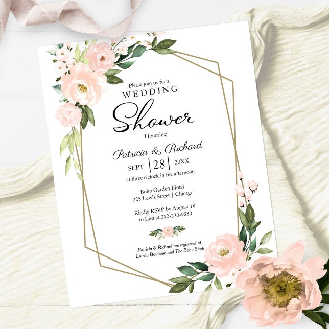 Couples Shower Geometric Floral Budget Invitation (Creator Uploaded)