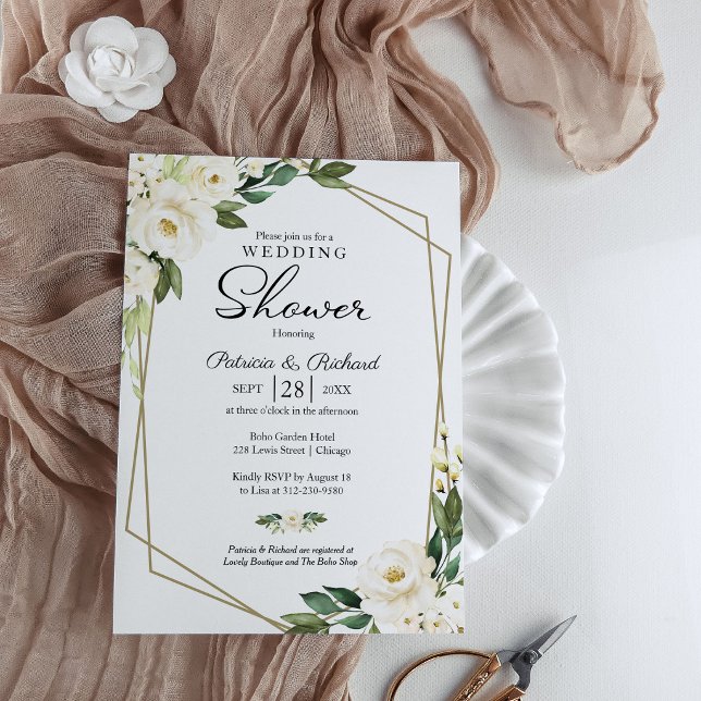  Couples Shower Geometric Floral Greenery Invitation (Creator Uploaded)