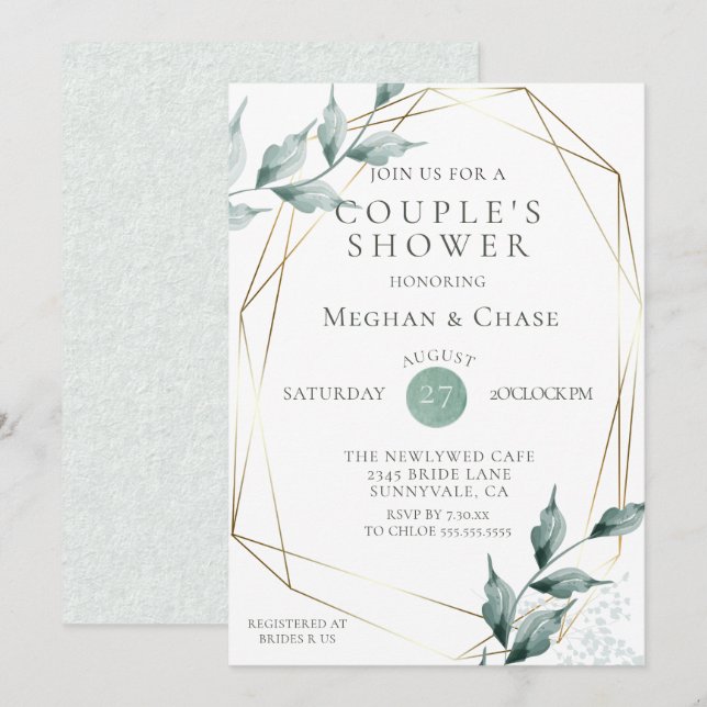 Couple's Shower | Greyed Jade Green Botanical Invitation (Front/Back)