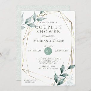 Couple's Shower   Greyed Jade Green Botanical Invitation