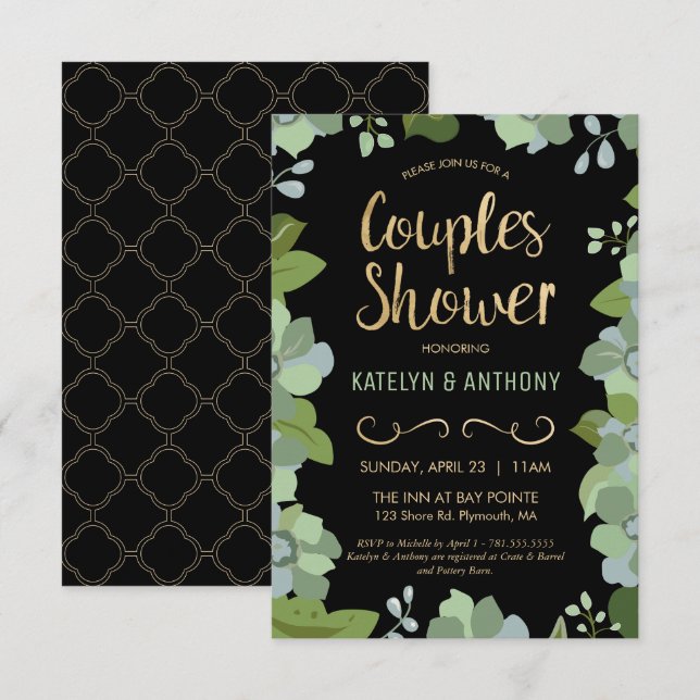 Couples Shower Invite - Gold, Elegant, Customised (Front/Back)
