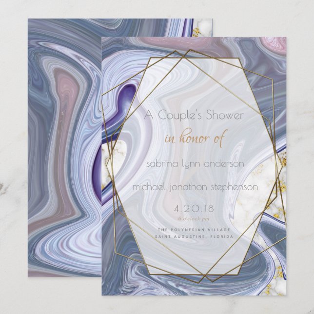 Couple's Shower Marbleised Purple Rose Agate Invitation (Front/Back)