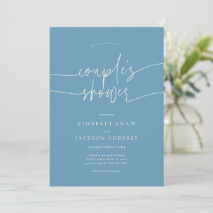 Couple's Shower Minimalist Script Denim Blue Invitation