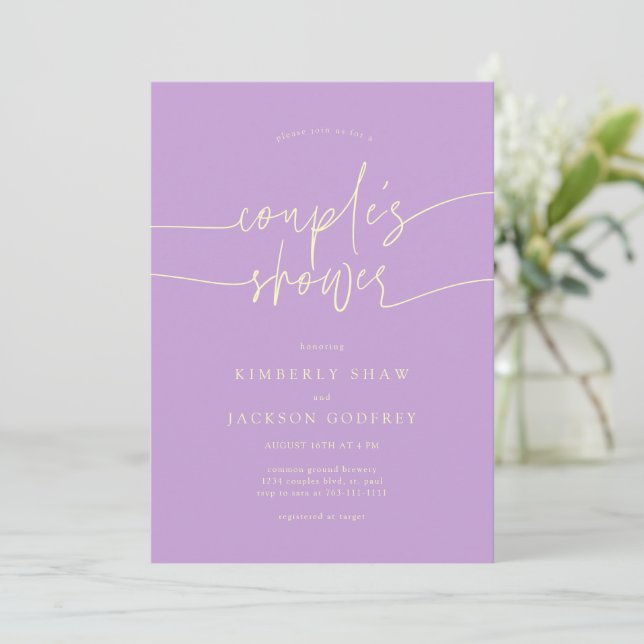 Couple's Shower Minimalist Script Wisteria Invitation (Standing Front)