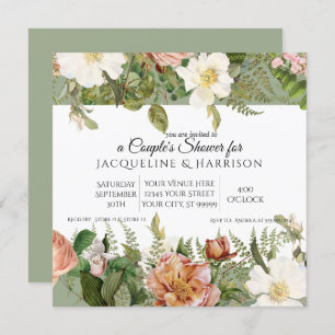 Couples Shower   Mint Sage Green Ivory Rose Floral Invitation