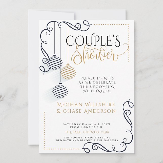 Couple's Shower | Modern Black and Gold  Minimal Announcement (Front)