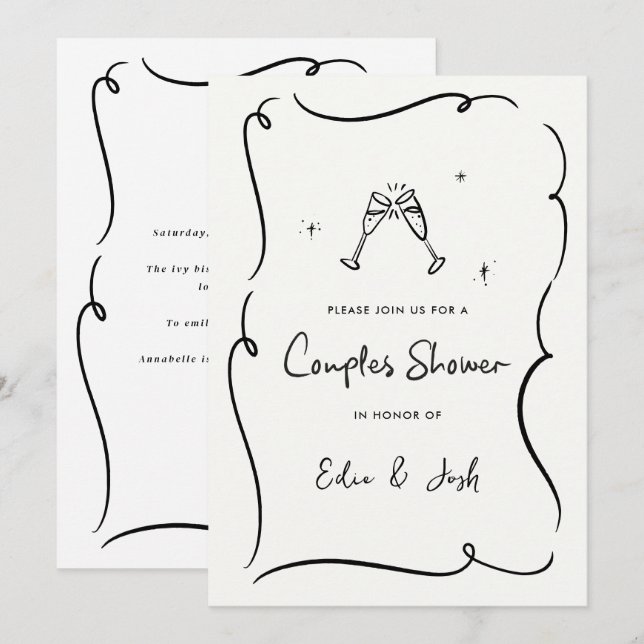 Couples shower modern natural elegant handwritten invitation (Front/Back)