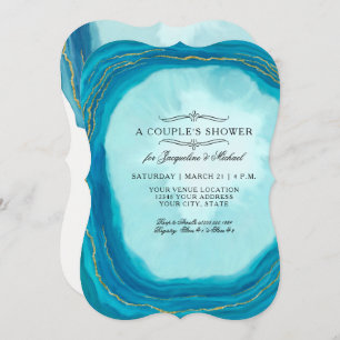 Couples Shower Modern Simple Geode Blue Typography Invitation