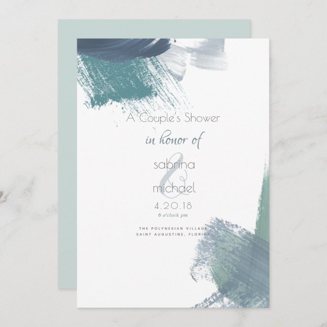 Couple's Shower | Modern Teal Brushstrokes Invitation (Front/Back)