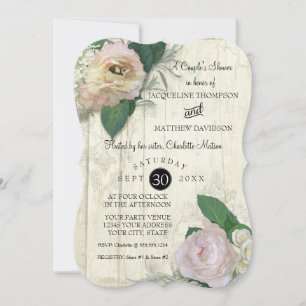 Couples Shower Modern Vintage Pretty Floral Wood Invitation