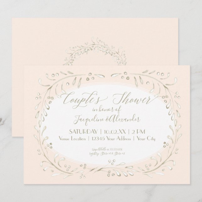 Couples Shower Modern Watercolor Wreath Foliage Invitation (Front/Back)