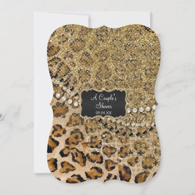 Couples Shower Natural Gold Leopard Animal Print Invitation (Front)
