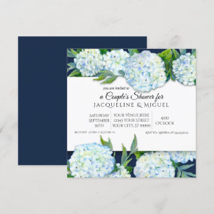 Couples Shower Navy Blue n White Hydrangea Floral Invitation