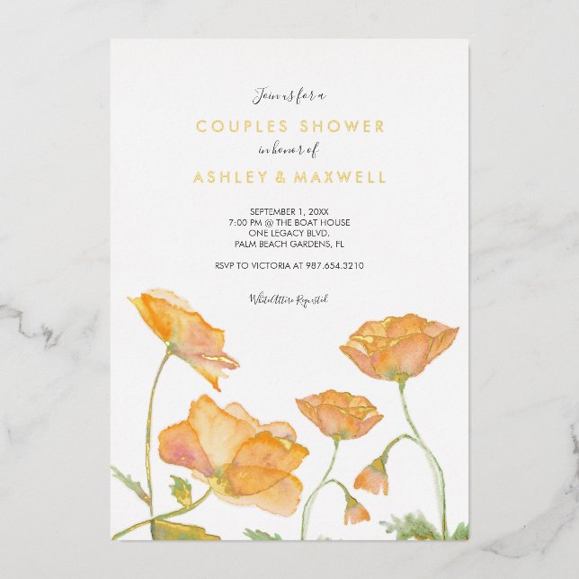 Couples Shower Orange Floral Watercolor Poppies (Front)