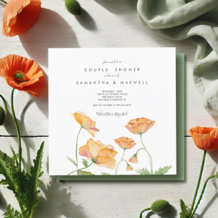 Couples Shower Orange Floral Watercolor Poppies Invitation