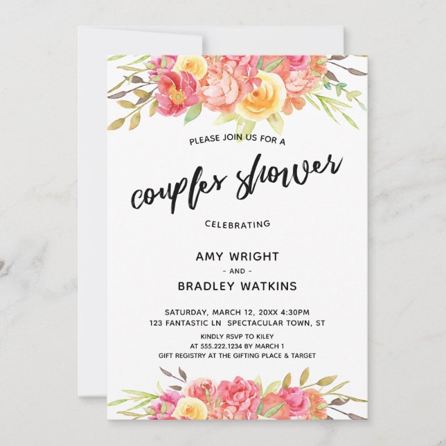 Couples Shower Painted Floral Wedding Reception Invitation (Front)