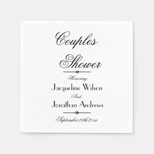 Couples Shower Party Elegant Script White Paper  Napkin (Front)