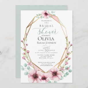 Couple's Shower Pink Anemones and Foliage Invitation